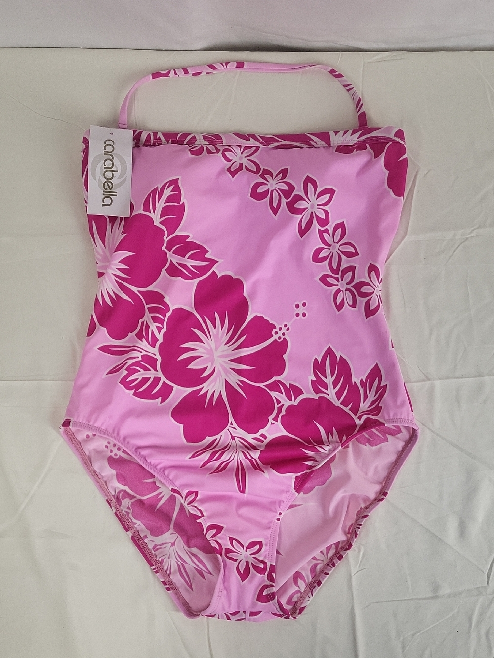 New Vintage Carabella One Piece Hi-Cut Pink Floral Bandeau Swimsuit Size 16 NWT